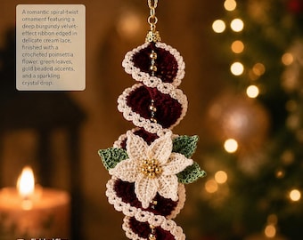 Häkelanleitung für eine spiralförmige Weihnachtsstern-Ornament aus Samt (PDF, für Anfänger geeignet)