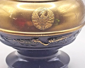 Vintage Japanese Brass Incense Burner Crane Mon Nichiren Shoshu Koro Resin Base