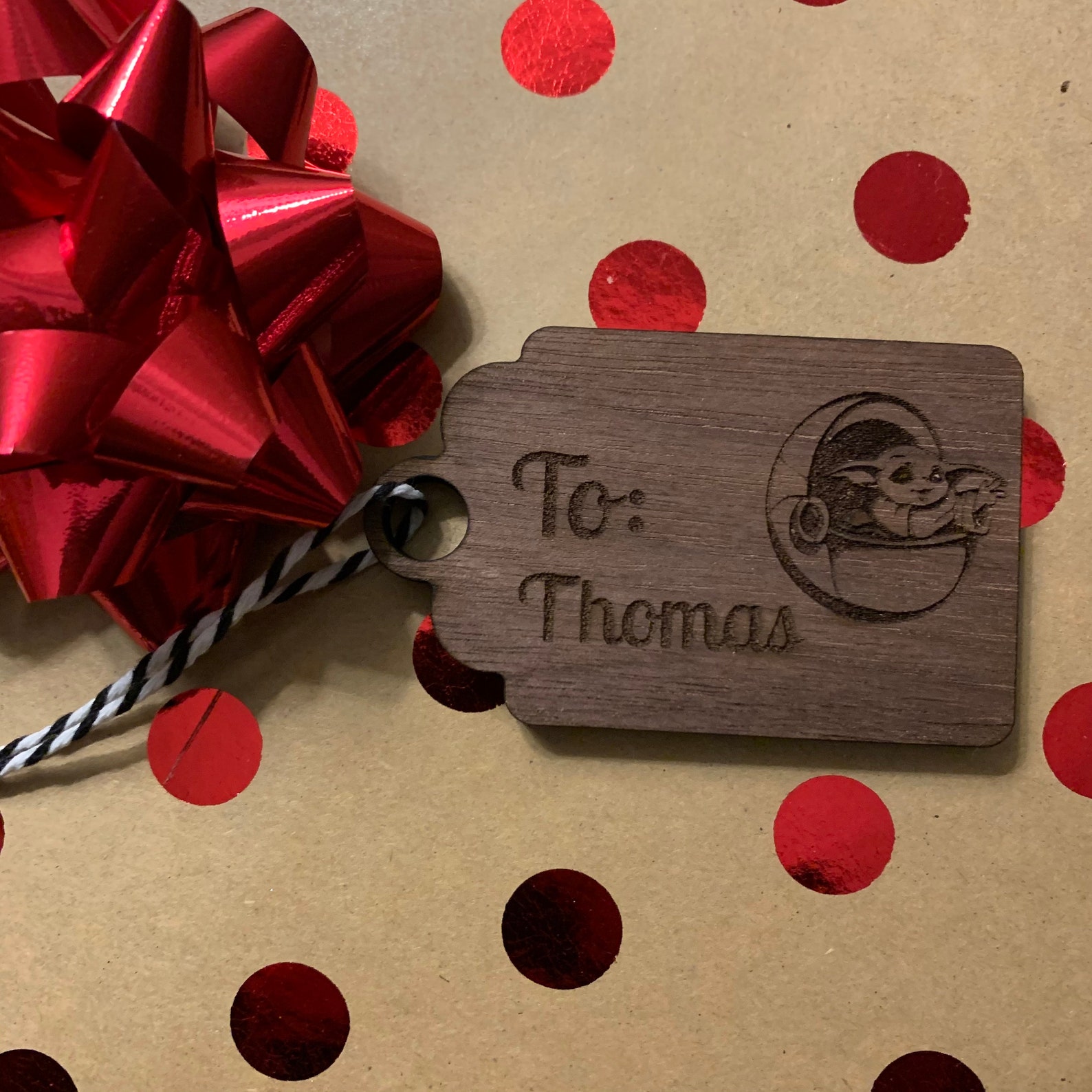 Baby Yoda wood Gift Tag 3 Pack Personalize with up to 3 | Etsy