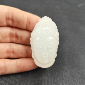 Colgante de cabeza de Buda de jade blanco tallado a mano, rostro de Buda tallado en piedra preciosa natural, collar espiritual