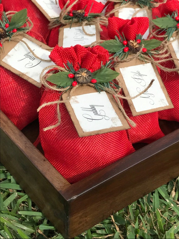 Personalized Small Christmas Sack Red Christmas Gift Bag Rustic Christmas Gift Card Holder Teachers Christmas Gift Santa s Toy Sack Etsy