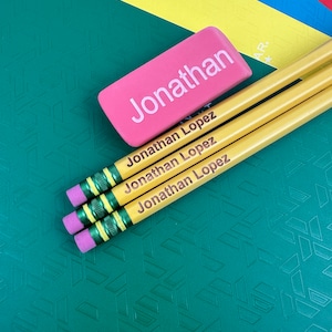 Personalized #2 yellow pencils school pencils - laser engraved pencils with name of choice - pencils with name for back to school