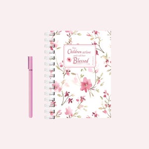 Journal Notebook for her in a vintage pink flower print with different Bible verses on every other page