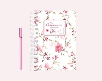 Journaling Notebook, Christian Gift for her Vintage Pink Floral, Bible Verse Pages