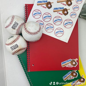 Custom baseball name labels for school supplies, folder subject labels, baseball name label, sport stickers, school labels, back to school