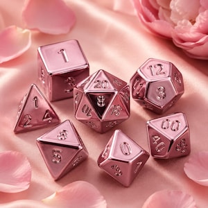 Würfelset in Roségold, luxuriös, massiv poliert, 7-teilig, polyedrisch, für Dungeons & Dragons und Rollenspiele