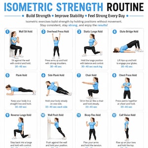 Isometric Strength Routine Printable – Full Body Static Hold Exercises Poster, No Equipment Home Workout Plan