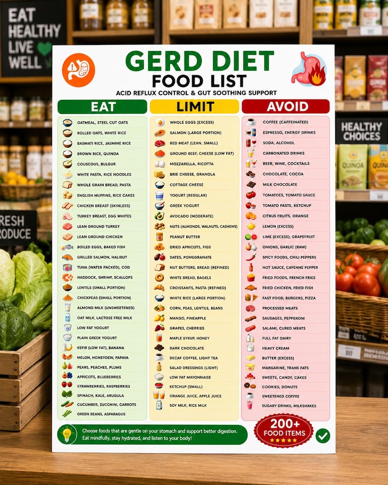 GERD Diet Food List Printable | Acid Reflux Eat Limit Avoid Chart (digital Download) - Etsy ...