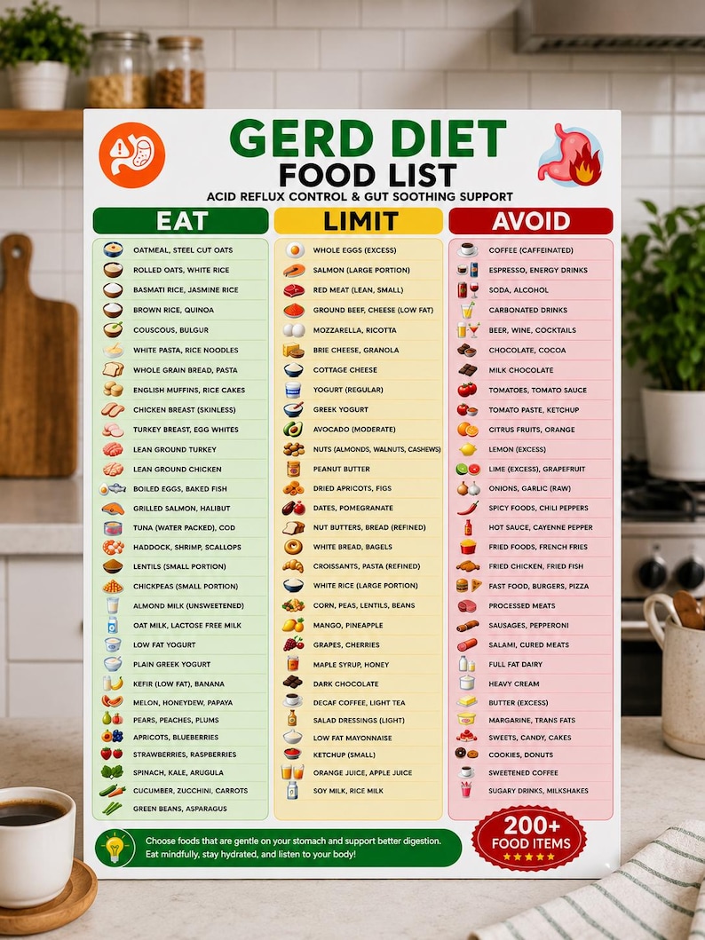GERD Diet Food List Printable | Acid Reflux Eat Limit Avoid Chart (digital Download) - Etsy ...