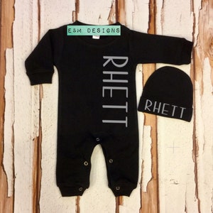 Baby Boy Coming Home Outfit, Newborn 0/3 Boy Romper, Monogrammed Baby Sleeper Set, Boy Monogram Set, Long Sleeve Sleep Set image 2