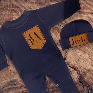 Baby Boy Coming Home Outfit, Leather Newborn Set, Leather Hat, Leather Gown, Personalized Newborn Take Home