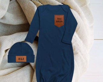 Baby Boy Coming Home Outfit, Leather Newborn Set, Leather Hat, Leather Gown, Personalized Newborn Take Home