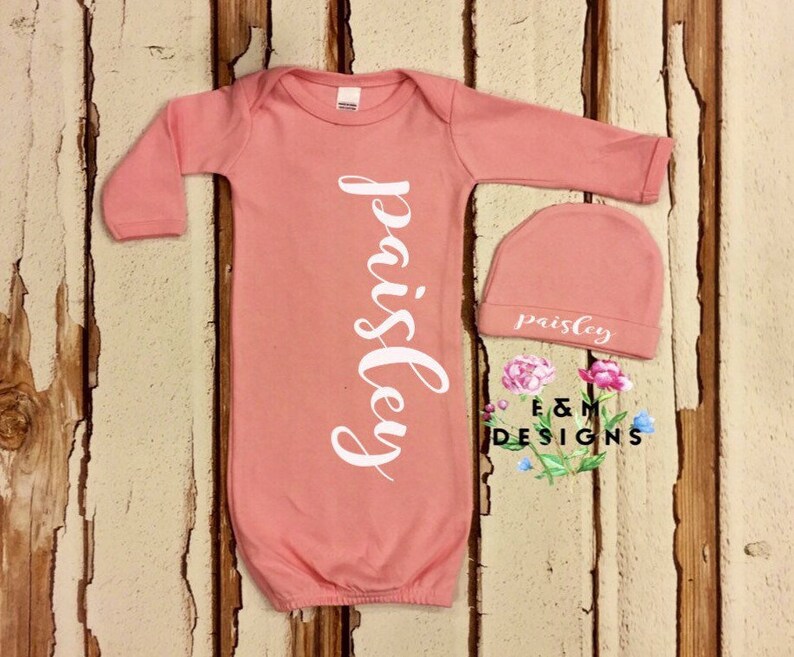 Girl Coming Home Outfit / Newborn Gown and Hat Set / Etsy