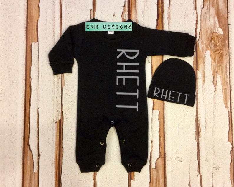 Baby Boy Coming Home Outfit, Newborn 0/3 Boy Romper, Monogrammed Baby Sleeper Set, Boy Monogram Set, Long Sleeve Sleep Set image 2