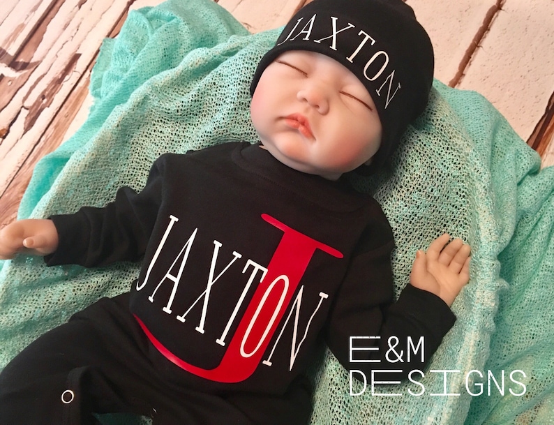 Monogrammed Baby Sleeper Set Baby Boy Coming Home Set Long Sleeve Sleep Set Boy Monogram Set Newborn Boy Romper