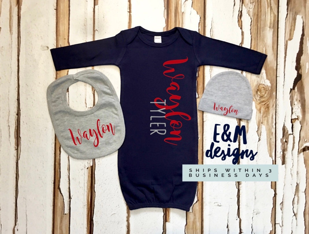 Baby Boy Coming Home Outfit Newborn Navy and Gray Gown and | Etsy