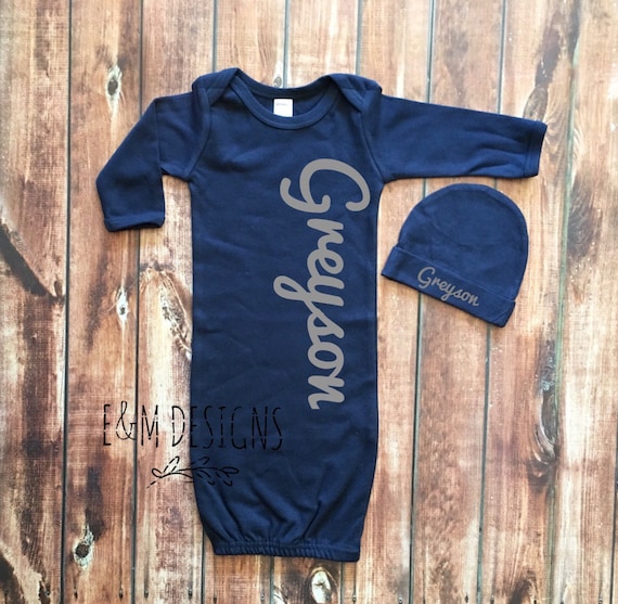 Personalized Baby Gown Newborn Retro Varsity going home Outfit 0-3 months