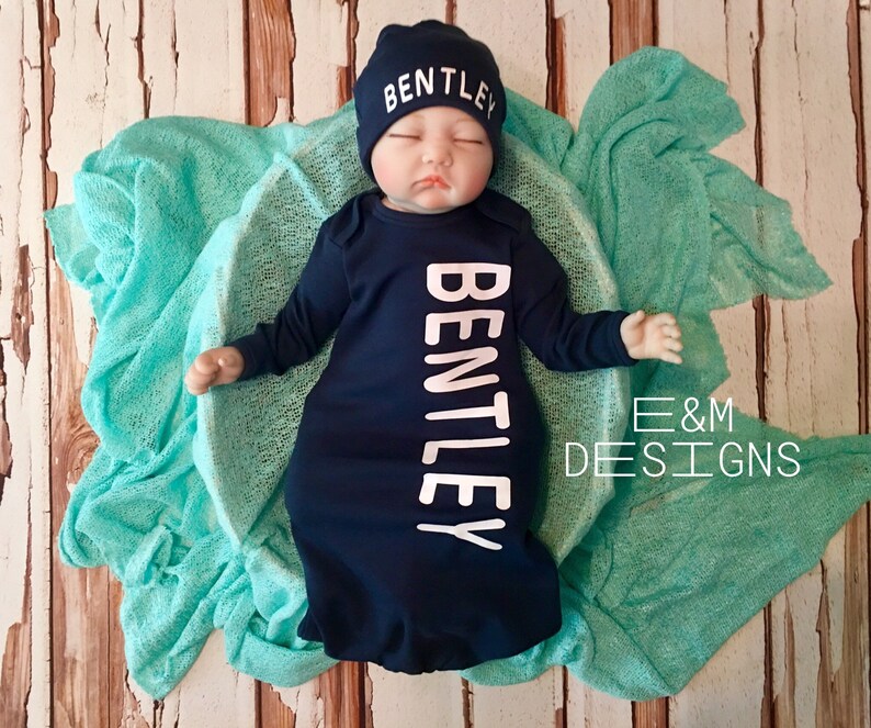 newborn gown and hat set boy
