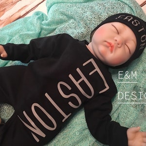 Baby Boy Coming Home Outfit, Newborn 0/3 Boy Romper, Monogrammed Baby Sleeper Set, Boy Monogram Set, Long Sleeve Sleep Set image 4