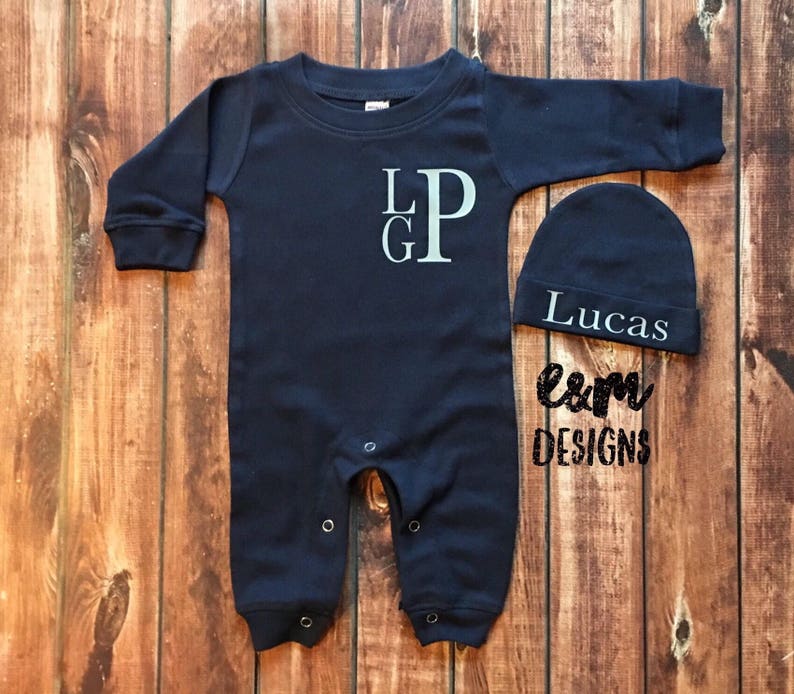 Navy and Grey Baby Boy Coming Home Set Newborn Boy Romper Etsy