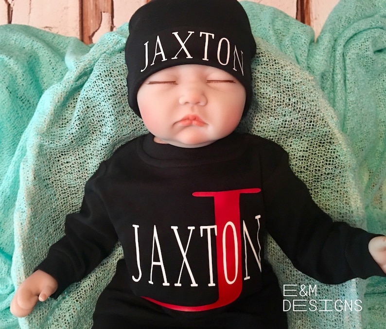 Monogrammed Baby Sleeper Set Baby Boy Coming Home Set Long Sleeve Sleep Set Boy Monogram Set Newborn Boy Romper