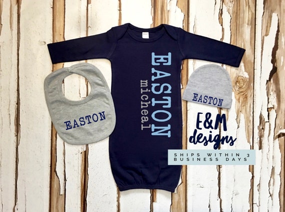 baby boy gown and hat set