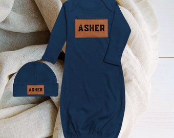 Baby Boy Coming Home Outfit, Leather Newborn Set, Leather Hat, Leather Gown, Personalized Newborn Take Home