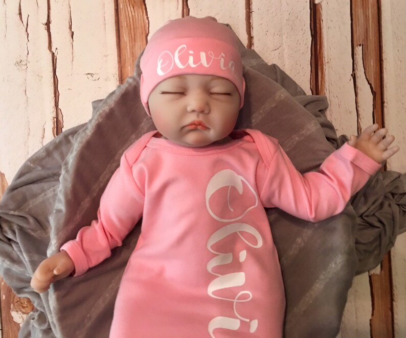 Girl Coming Home Outfit / Newborn Gown and Hat Set / Etsy