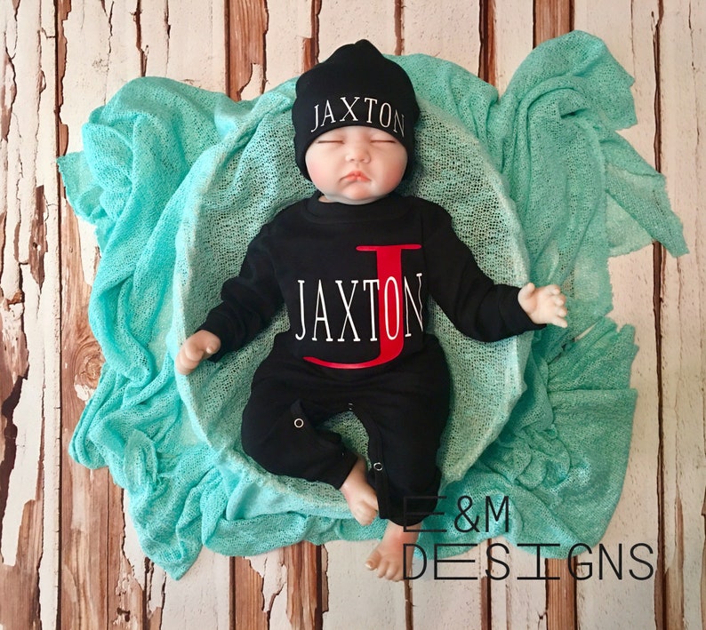 Monogrammed Baby Sleeper Set Baby Boy Coming Home Set Long Sleeve Sleep Set Boy Monogram Set Newborn Boy Romper