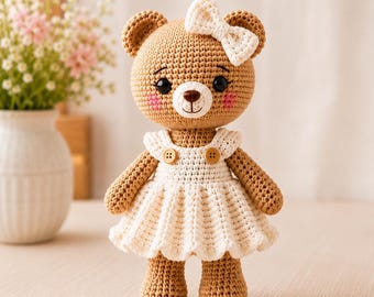 Crochet Teddy Bear Pattern PDF, Dressed Amigurumi Girl Doll Tutorial (Digital Download)