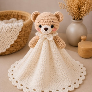 Patrón de osito de peluche a crochet en PDF / Patrón de manta de seguridad para bebé a crochet / Osito de peluche amigurumi / Descarga instantánea