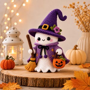 Halloween Whimsy Little Witch Ghost Crochet Pattern, Cute Ghost Amigurumi PDF, Witch Plush Pattern, Halloween Crochet Doll, Instant Download