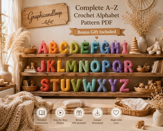 Crochet Alphabet Keychain Pattern PDF, A-Z Amigurumi Letter Pattern, Personalized Name Keychain, DIY Crochet Gift, Instant Download