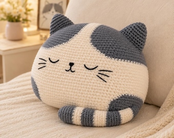 Sleeping Cat Crochet Pillow Pattern, Amigurumi Cushion, Beginner Friendly (Digital Download)