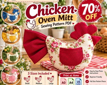 Patrón de costura de gallina en PDF, patrón de bolsa de tela con forma de gallina, patrón de costura para bolso de gallina, bolso de gallina DIY, proyecto de costura de estilo rústico.