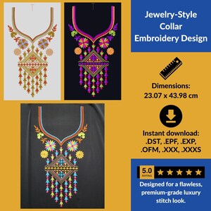 Jewelry-style collar embroidery design – Clothing pattern - Moroccan embroidery - Instant download