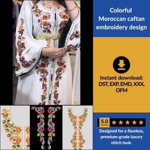 Diseño de bordado de caftán marroquí colorido – Patrón de bordado tradicional marroquí - Descarga instantánea