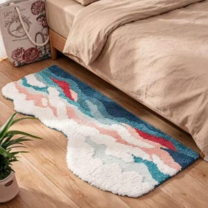Wavy Area Rug, Soft Plush Tufted Carpet, 3D Texture Ocean Wave Design Rug, Aesthetic Bedroom Decor, Cozy Home Gift,Modern Coastal Home Decor