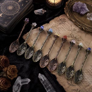 Crystal Spoon Set with Random Gemstone Colors, Gothic Ritual Tools