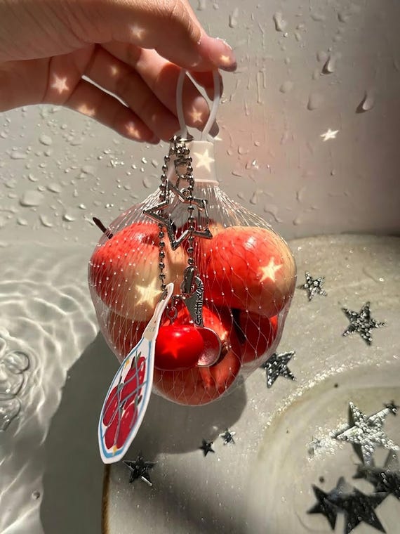 Mini Apple Mesh Bag Charm, Cottagecore Miniature Fruit Keychain, Realistic Fake Apple Purse Accessory, Cute Car Mirror Hanging Ornament