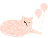 Cat Birthday Card Peach Spotted Cat With Balloons | Etsy