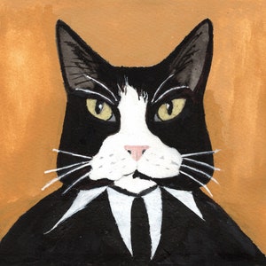 Small Square Maine Coon Cat Art Print: Cat Lovers Square Gouache Art Print; Mini Art; Wall Decor