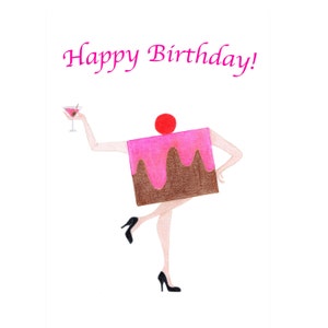 Birthday Card, Dancing Birthday Cake , Women's Birthday Card, Birthday Martini, Happy birthday card