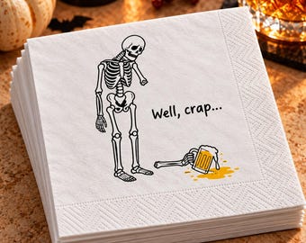 Zabawne serwetki koktajlowe na Halloween, serwetki do piwa z motywem szkieletu, dekoracja baru na imprezę dla dorosłych, upiorne serwetki do napojów