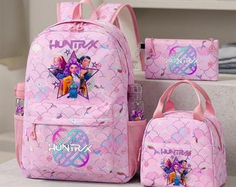 3PC Hunters Anime Backpack Set, Kids School Bag Set with Lunch Bag & Pencil Case, Toddler Backpack, Cute School Bag, Girls Travel Backpack