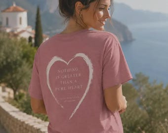 清らかな心ほど偉大なものはない | キリスト教信仰Tシャツ | 聖ネクタリオスの言葉 | ミニマリストクロスハートTシャツ | 正教会の贈り物