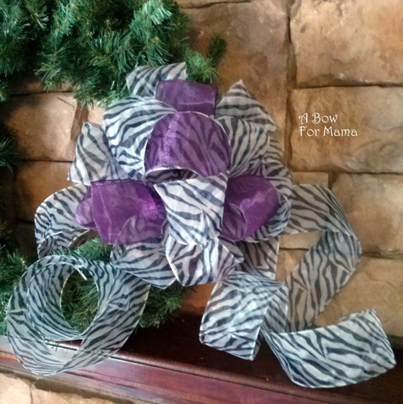 Items similar to Modern Christmas Tree Topper Bow Small Sheer Zebra
