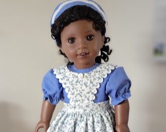 18" Doll Clothes Historical Style Dress and Pinafore Fits American Girl Kirsten, Addy