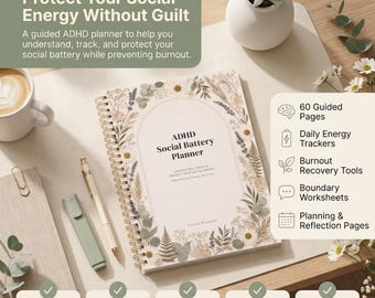 ADHD Social Battery Planner, Energy Tracker, Boundaries Guide, Neurodivergent Self-Care Printable