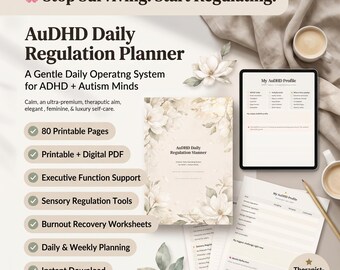 AuDHD Daily Regulation Planner, ADHD Autism Workbook, Nervous System Self Care (Digital PDF)
